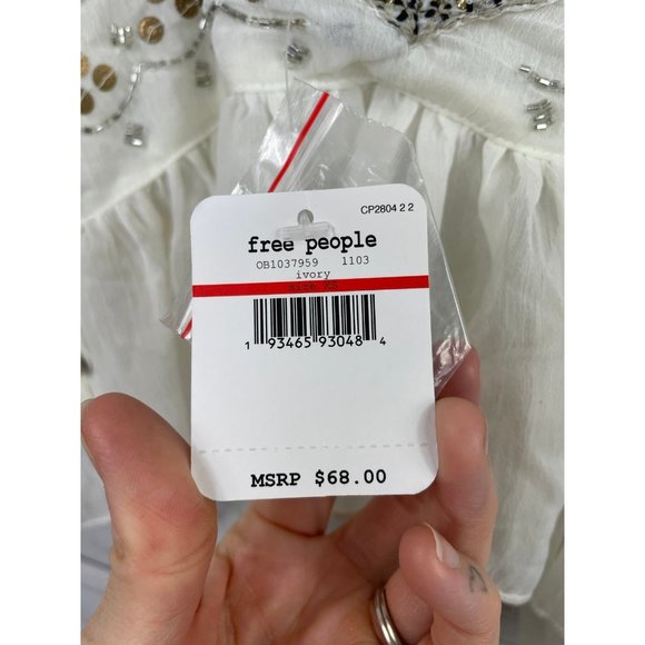 Free People Camille Embroidered Bead Crop NWT XS - Picture 6 of 7